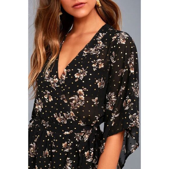 Lulu’s | Midnight Voyage Black Floral Print Romper - Picture 4 of 12